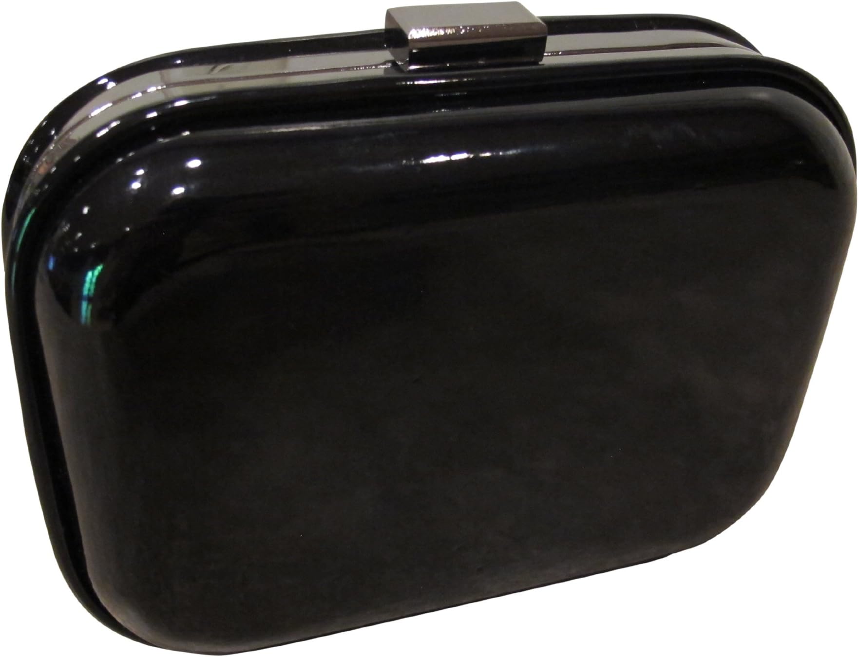 Natasha Patent Box Clutch in Black