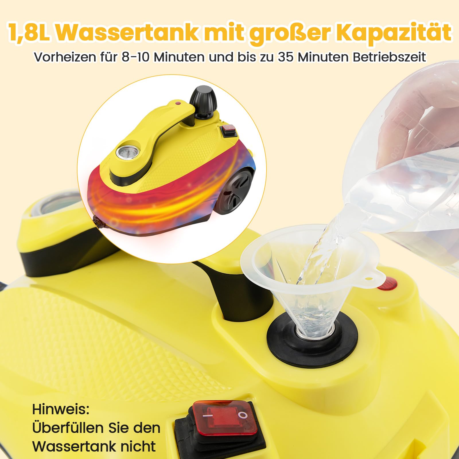 COSTWAY Myjka parowa 2000W, Para pod ciśnieniem: 5 bar, Zbiornik: 1,8L, Temperatura: do 160℃, Odkurzacz do podłóg z 29 akcesoriami i wałkami, Urządzenia parowe w zestawie z 5m kablem zasilającym