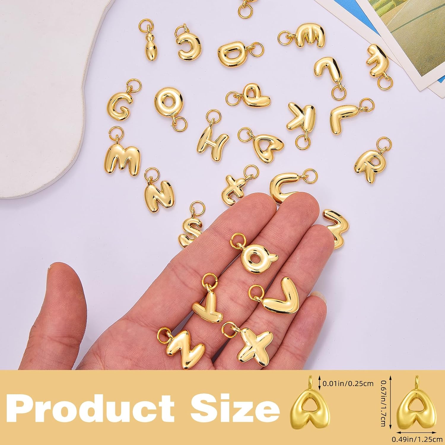 A-Z Bubble Letter Charms 18K Gold Filled Charms for Jewelry Making Gold Initial Alphabet Charms Pendants for Women Men Necklace Choker Bracelet Making