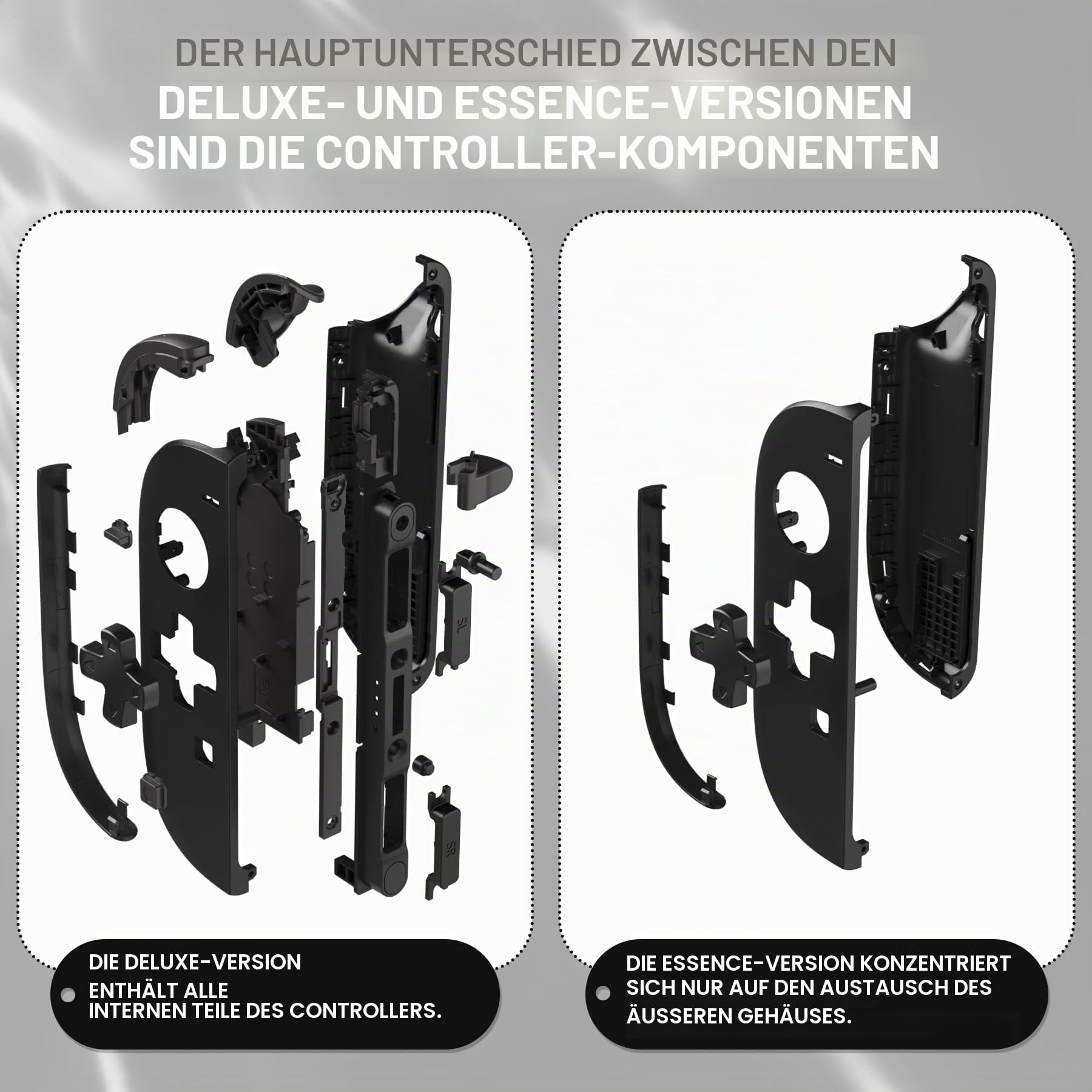 eXtremeRate D-Pad Version Gehäuse Ersatzteil für Switch 2 Joycons, Essence Version Custom Grips Shell/Deko Streifen/ABXY/Dpad Buttons Zubehör für Nintendo Switch 2 Joy Con-Schwarz