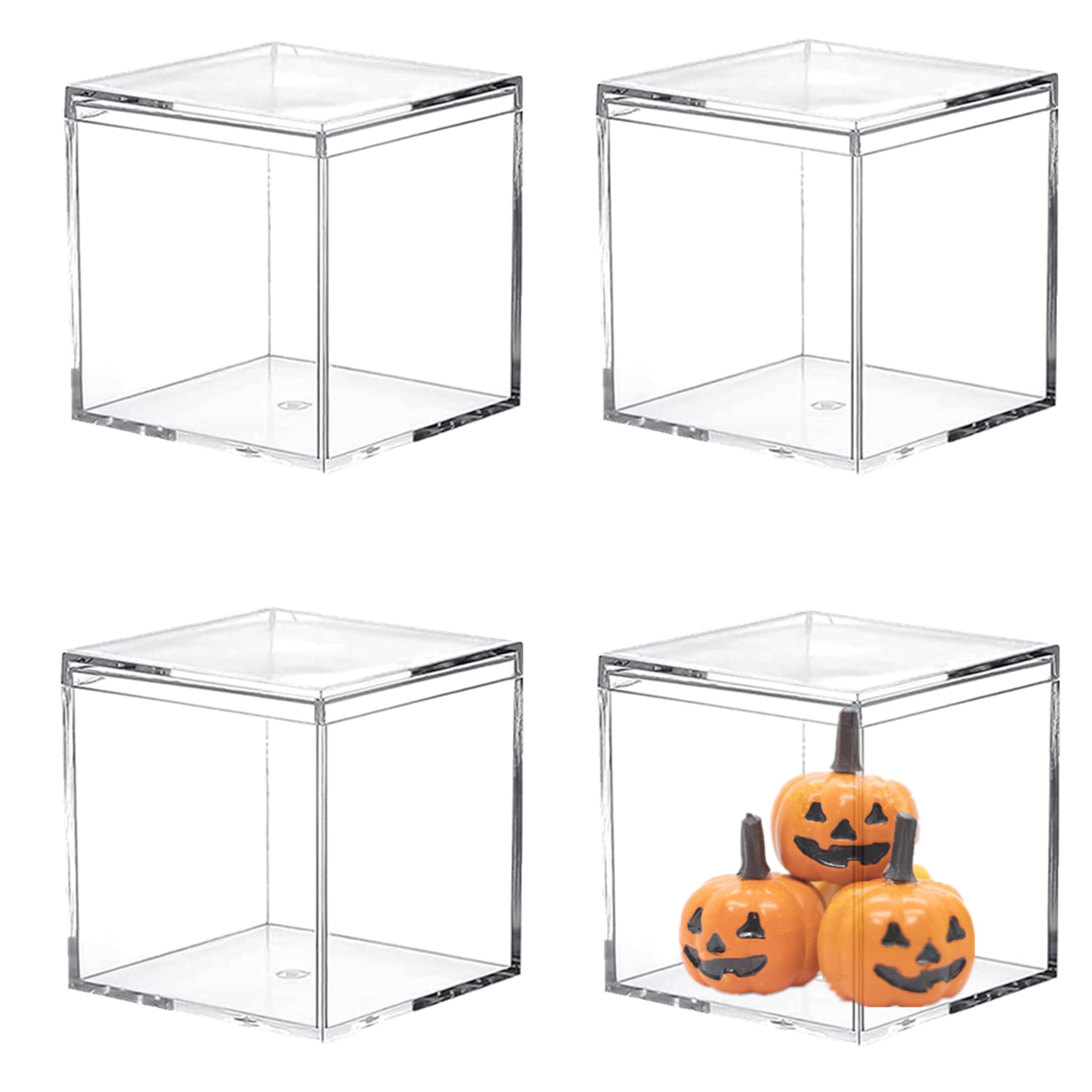 KissYouAcrylic Box With Lid 4 Pieces Graduation Gift Boxes Clear Acrylic Square Cube Jewelry Storage Box Small Acrylic Containers Wedding Party Favor Gift Wrap Boxes (2.6x2.6x2.6 Inch)