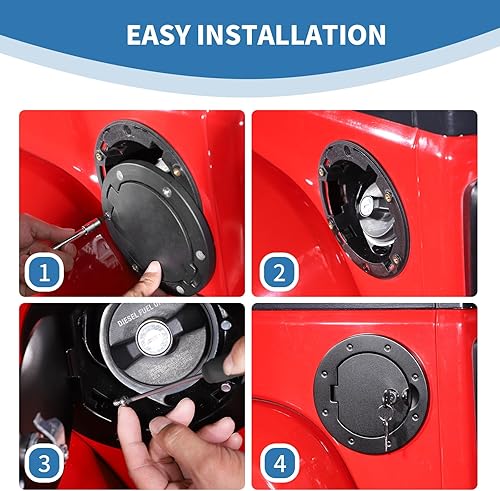Miniatura 7 de Para Jeep JK Tapa de Gas Cubierta de Puerta Aleación de Aluminio con Cerradura de Llave para Jeep Wrangler JK JKU 2007-2017 Accesorios Exterior Negro