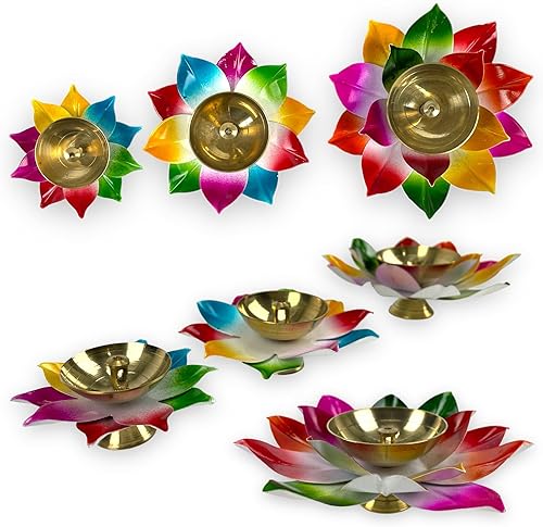 Miniatura 4 de Diya de latón de loto para Pooja, Diya, Diwali Diya, Diwali Diya, Diya Lamp, Deewali, lámpara de aceite, Pooja Deepak, diámetro del aceite