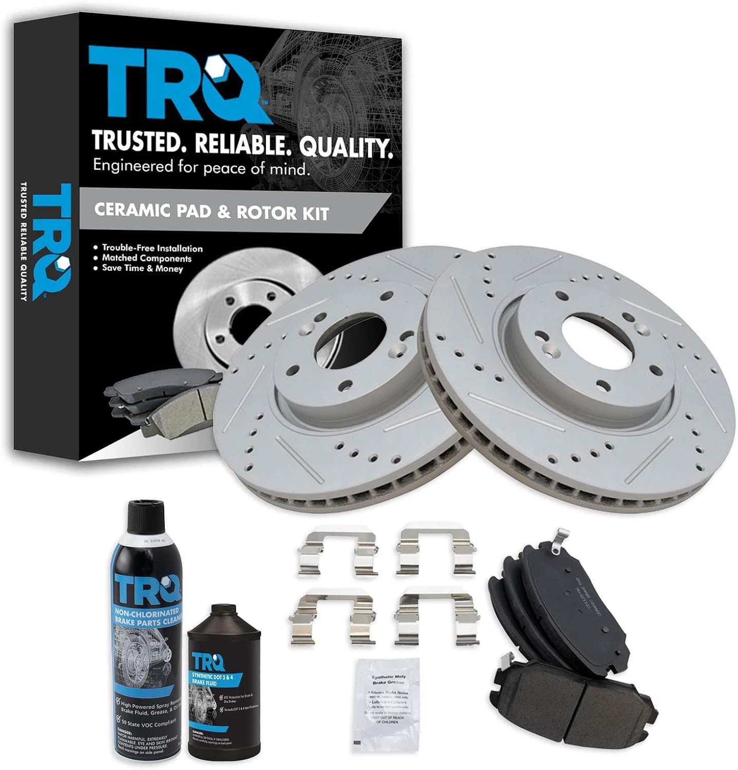 TRQ Front Performance Brake Pad & Rotor Kit Brake Chemical Kit Brake Pads Brake Rotors Set Ceramic Premium G-Coated Compatible with 2006-2010 Hyundai Sonata