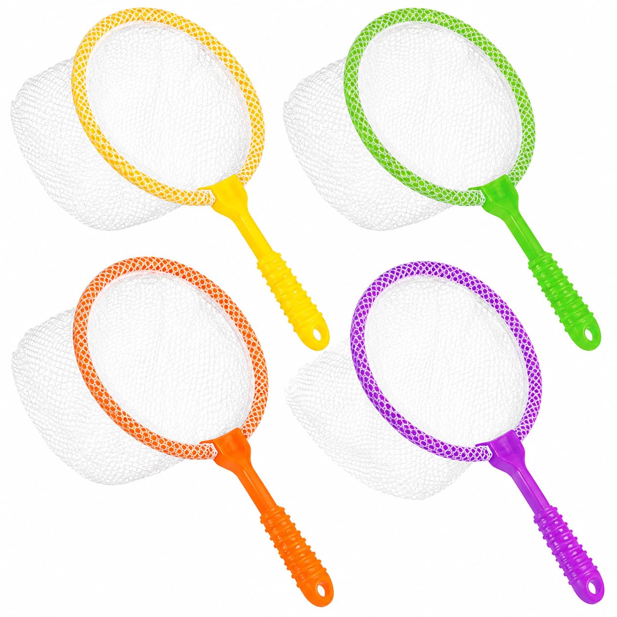 4 Pieces Fishing Net, Crabbing Net, Plastic Butterfly Net for Outdoor Garden Pond, Lightweight Bug Catcher, Beach Toy Mesh Scoop
