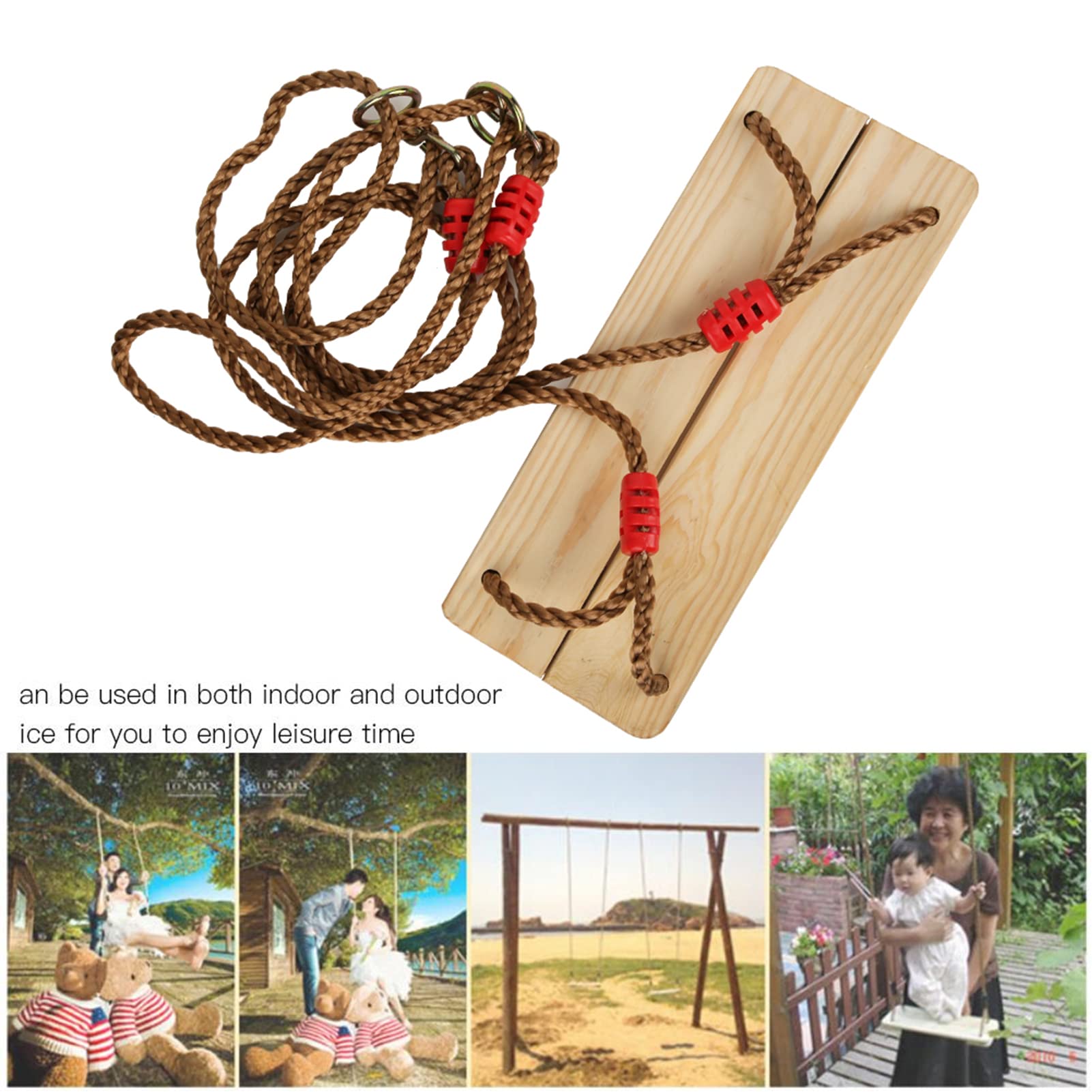 Altalena sospesa per bambini, altalena in legno per bambini e adulti, design dalla forma unica con fibbia di regolazione in metallo, corda intrecciata a più fili per parchi giochi