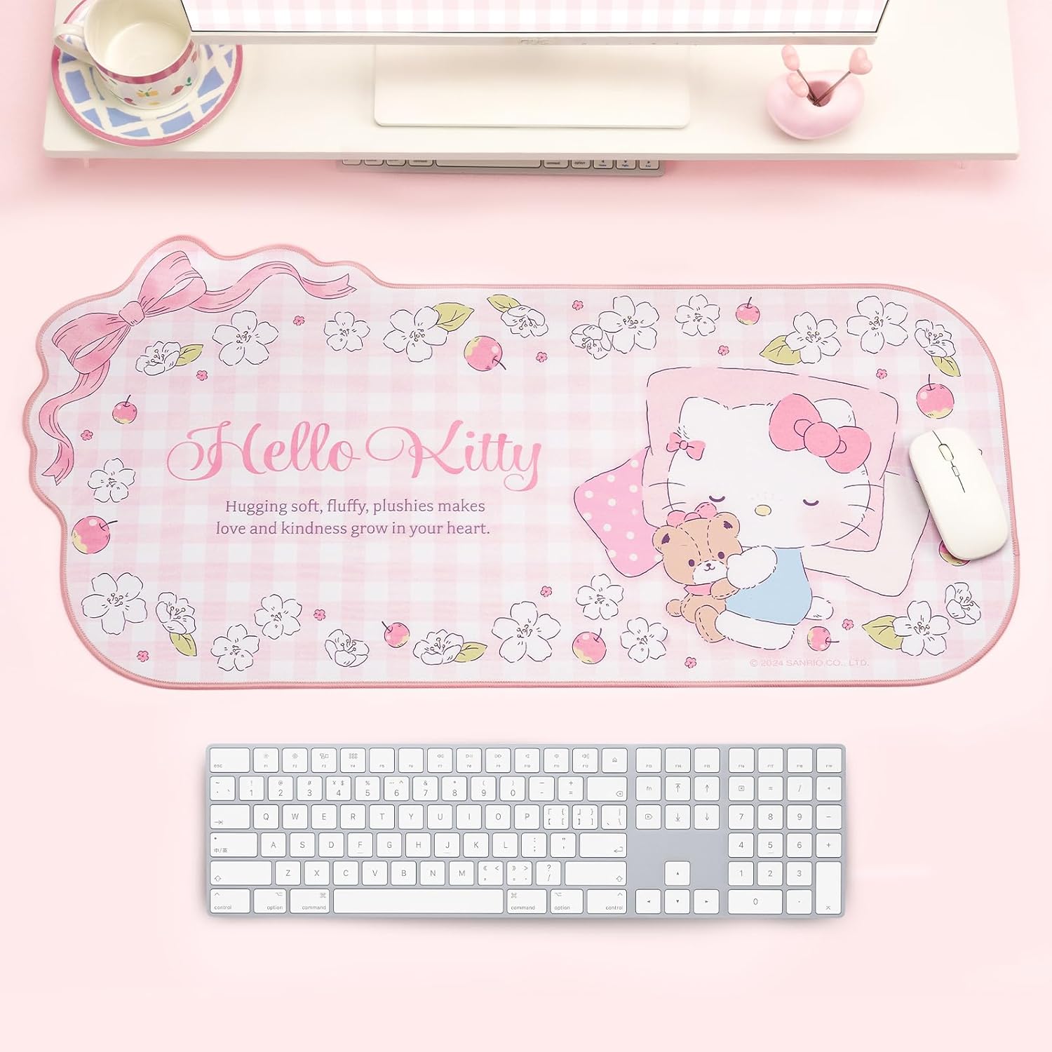 Kuitmor Kawaii Anime Mouse Pad,Non-Slip Waterproof Desk Mat for Keyboard,Durable Large Extended Gaming Mouse Pad with Bowknot Edge for Office Gaming - FlowerCat