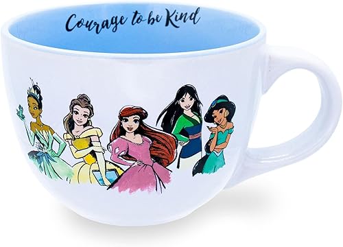 Miniatura 3 de Silver Buffalo Disney Princess Courage to be Kind - Taza de cerámica con Tiana, Belle, Ariel, Mulan, Jasmine, Aurora, Mérida, Cenicienta y Moana, 24