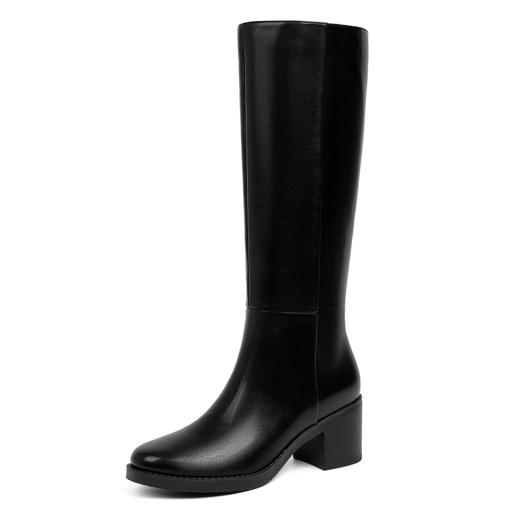 Easyfox Womens Knee High Boots Chunky Heel Round Toe Tall Boots