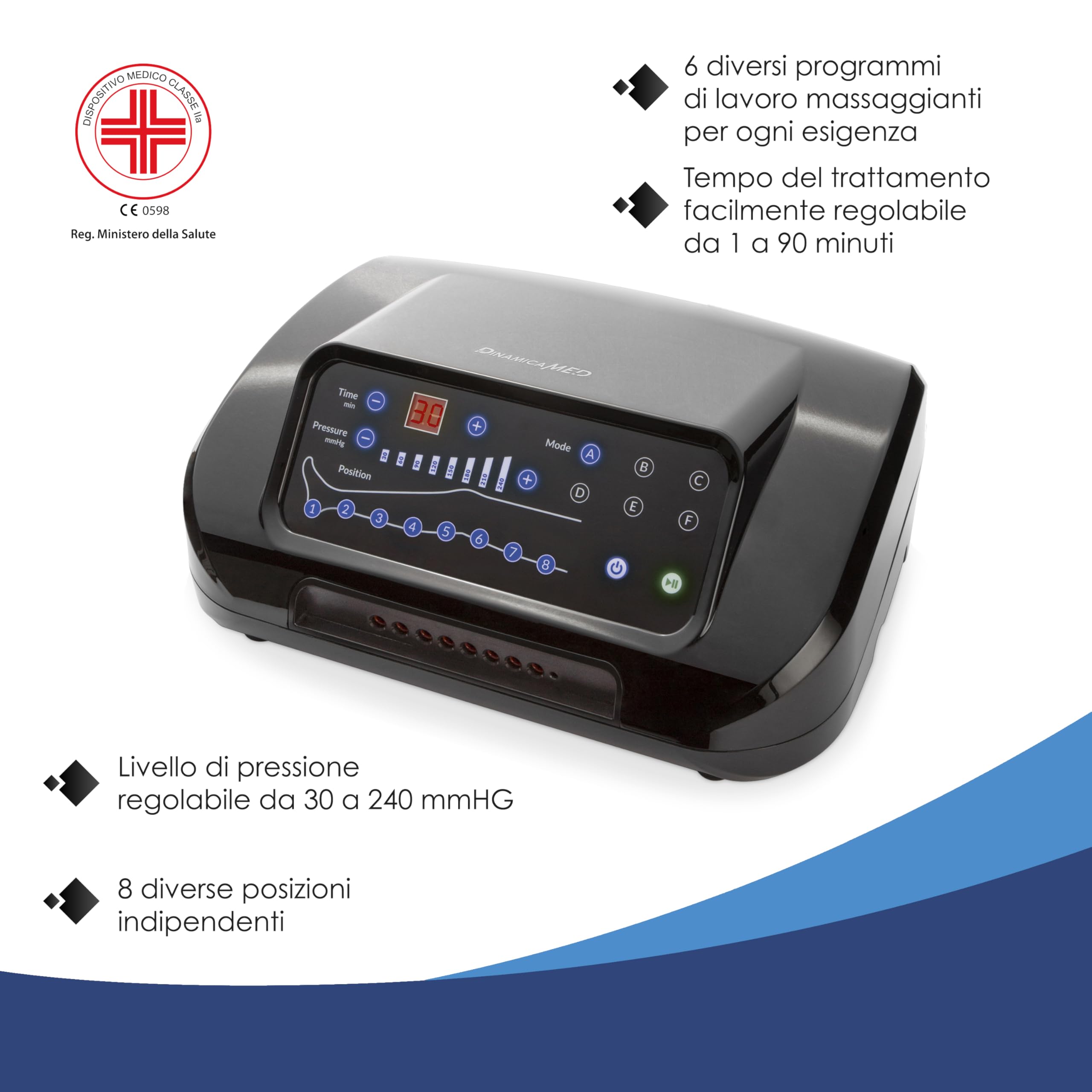 Dinamicamed ® PRO 8.0 Pressoterapia Linfodrenaggio Professionale Digitale Classic, Pressoterapia per Casa con 6 Programmi, Massaggio Linfodrenante 8 Camere Pantaloni per Gambe, Glutei e Addome