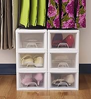 Vista 2 de Sterilite 20518006 - Cajón apilable de 6 cuartos de galón/5.7 litros, marco blanco con cajón transparente, (paquete de 6)