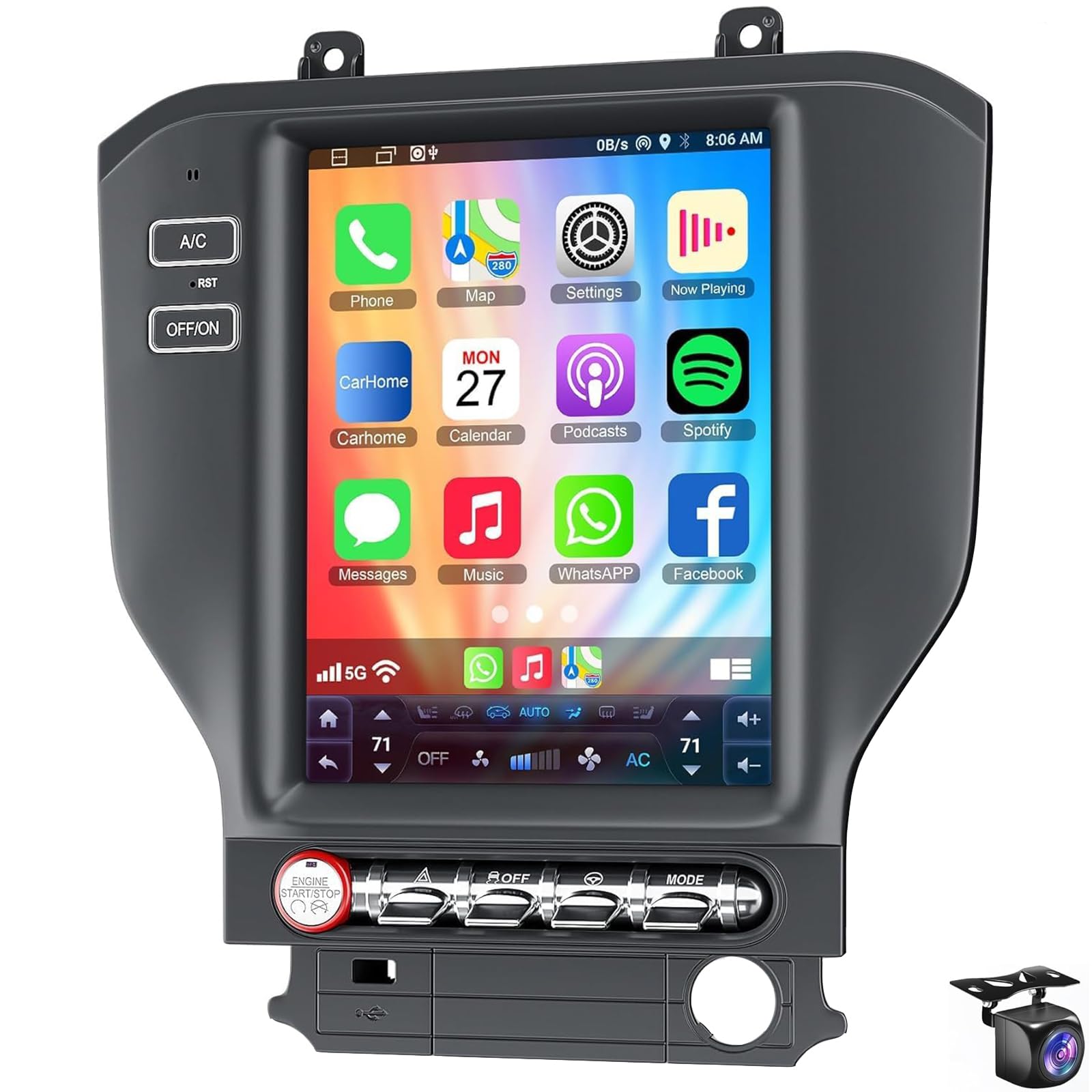 LiteGauge for Ford Mustang Radio Upgrade 2015-2023 Android Car Stereo GPS Navigation Replacement 10.4inch Wireless Carplay Android Auto DSP Multimedia Player Bluetooth SWC(Size:8CORE 8+128G,Color:B)