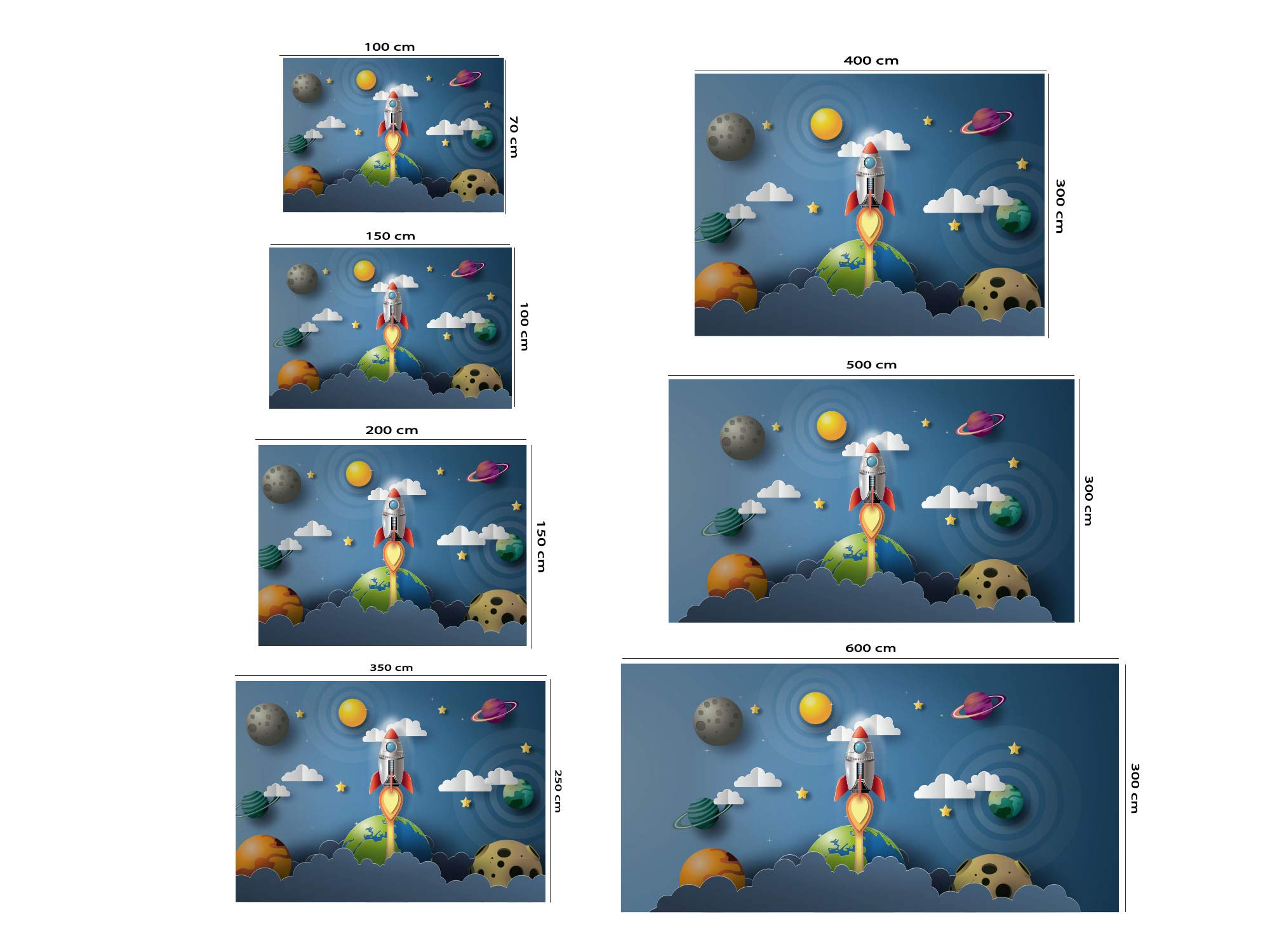 Oedim Fotomural Infantil Vinilo Para Pared Cohete y Planetas | Mural | Fotomural Vinilo Decorativo |350 x 250 cm | Decoración comedores, salones, habitaciones