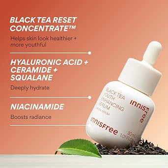 innisfree Black Tea Youth Serum | Korean Anti-Aging Treatment with Niacinamide for Radiance, Firm Skin, Hydration and Visible Skin Renewal