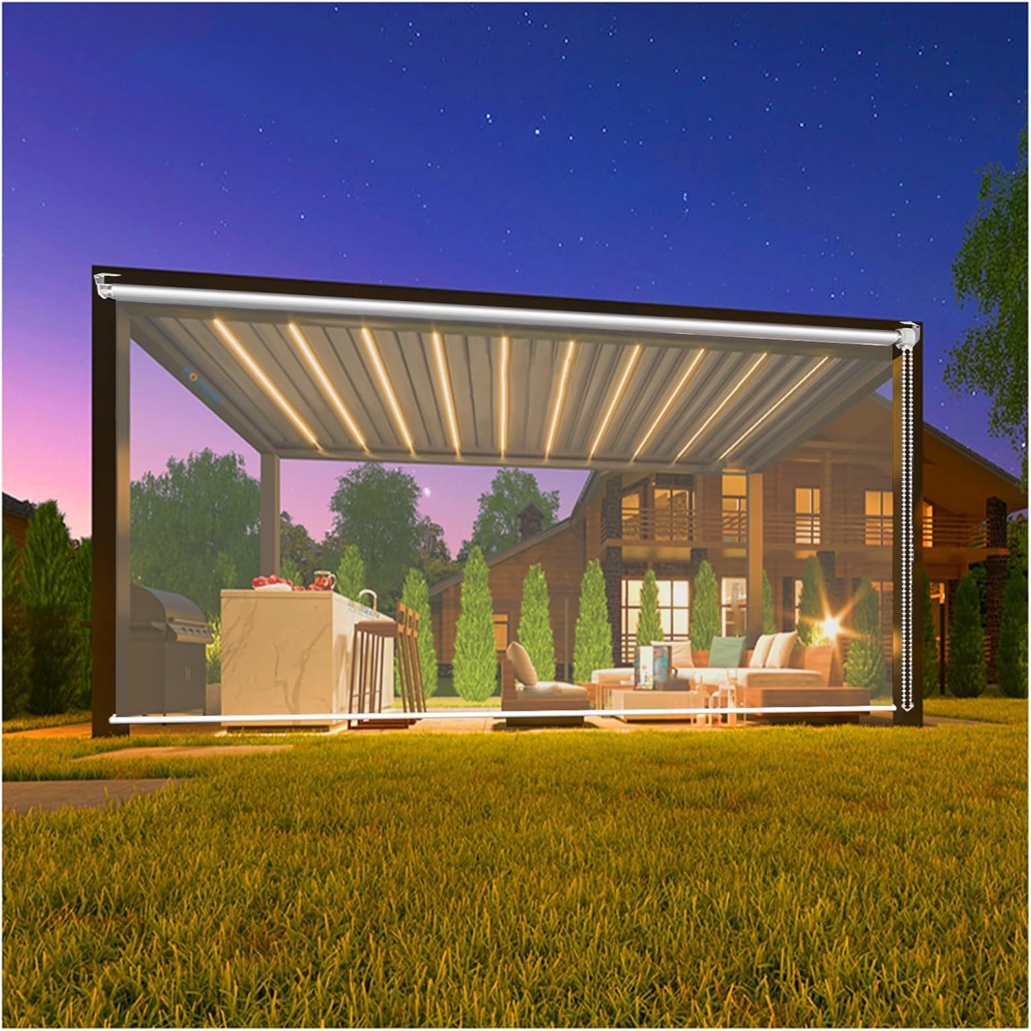Store Enrouleur Transparent et étanche for Gazebo extérieur, écran Transparent, étanche et Anti-poussière(1.8 * 2.0m)