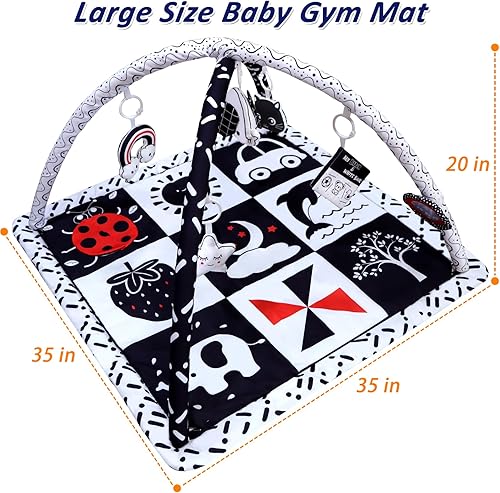 Miniatura 6 de Alfombrilla de juego de gimnasio para bebés en blanco y negro con 6 juguetes para el tiempo de la barriga para bebés de 0 a 6 a 12 meses, gimnasios