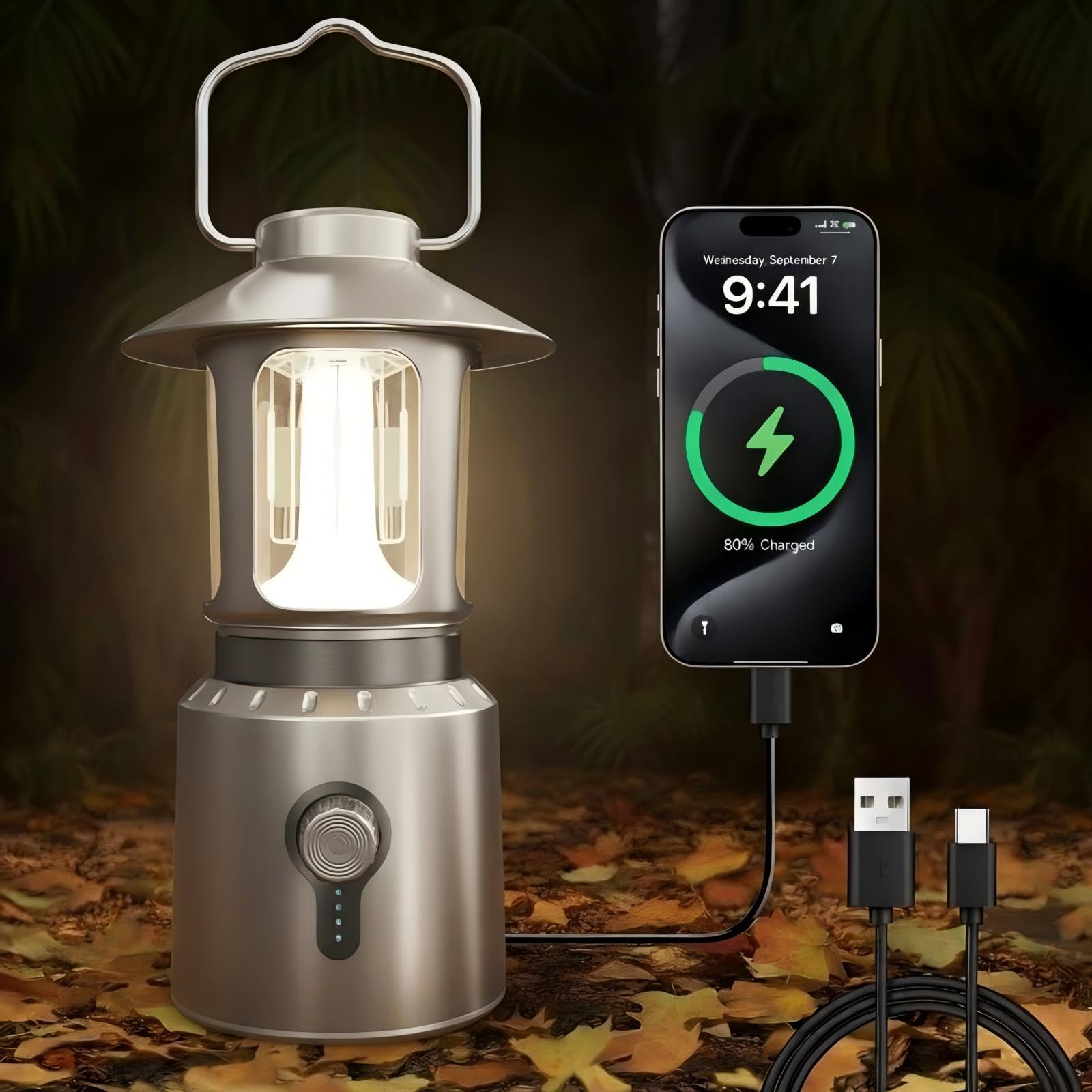 Camping Lantern Rechargeable 8000mAh Power Bank Telescopic Camping Lights with 360 Lighting Dual Light Source 3 Light Modes