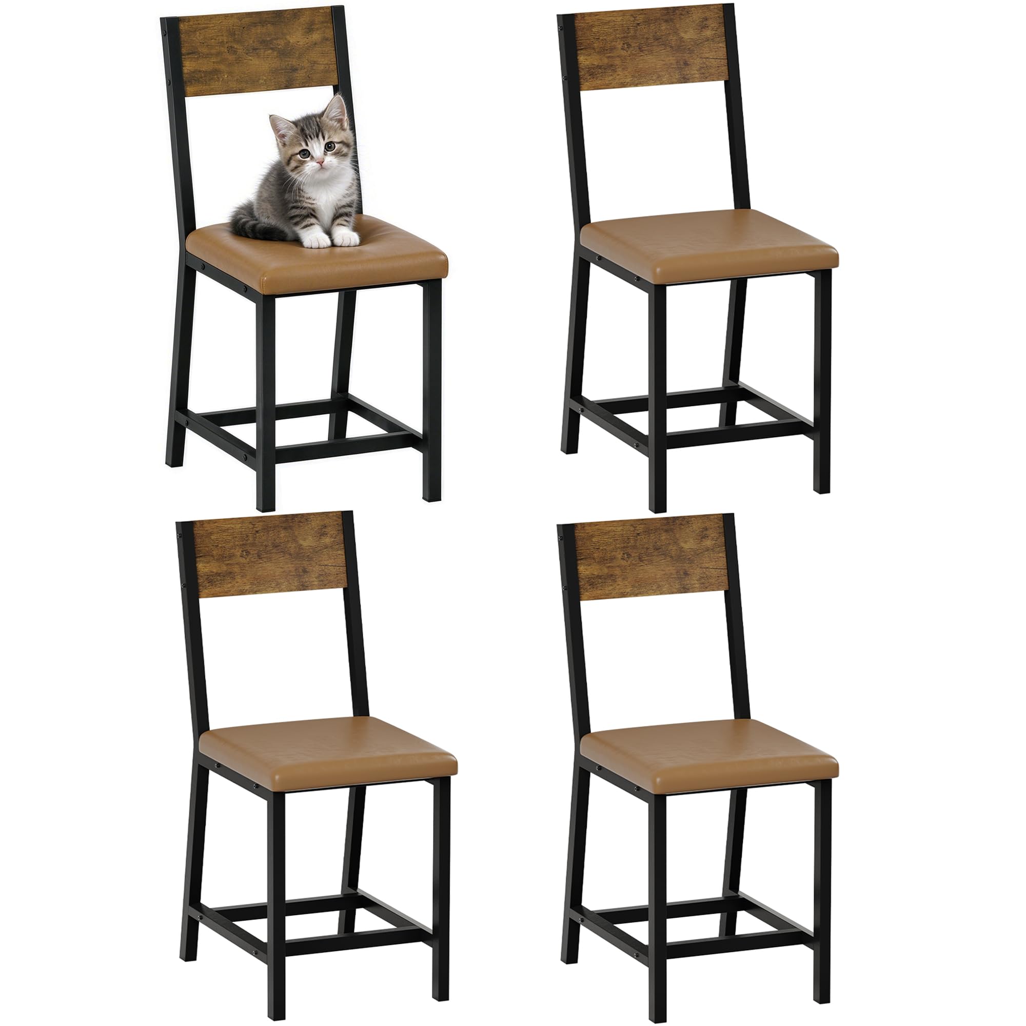 YOUDENOVA Dining Chairs Set of 4, Faux Leather PU Kitchen Chairs, Brown