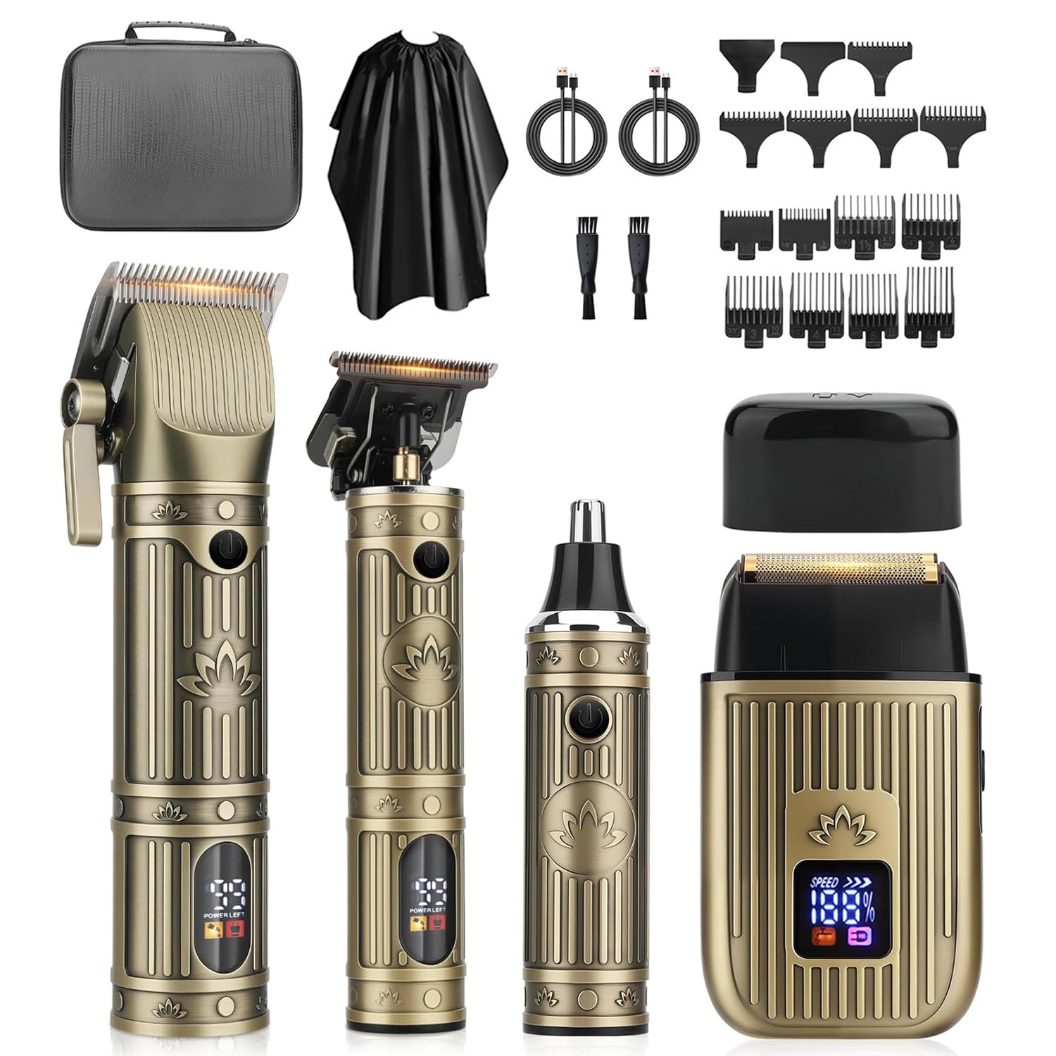 Haarschneidemaschine Profi für Männer, T-Blade-Friseur-Haarschneider und Trimmer-Set, 4-in-1-Akku-Haarschneider für Barbier, Folienrasierer Rasierer，Nasenhaartrimmer，mit LED-Display