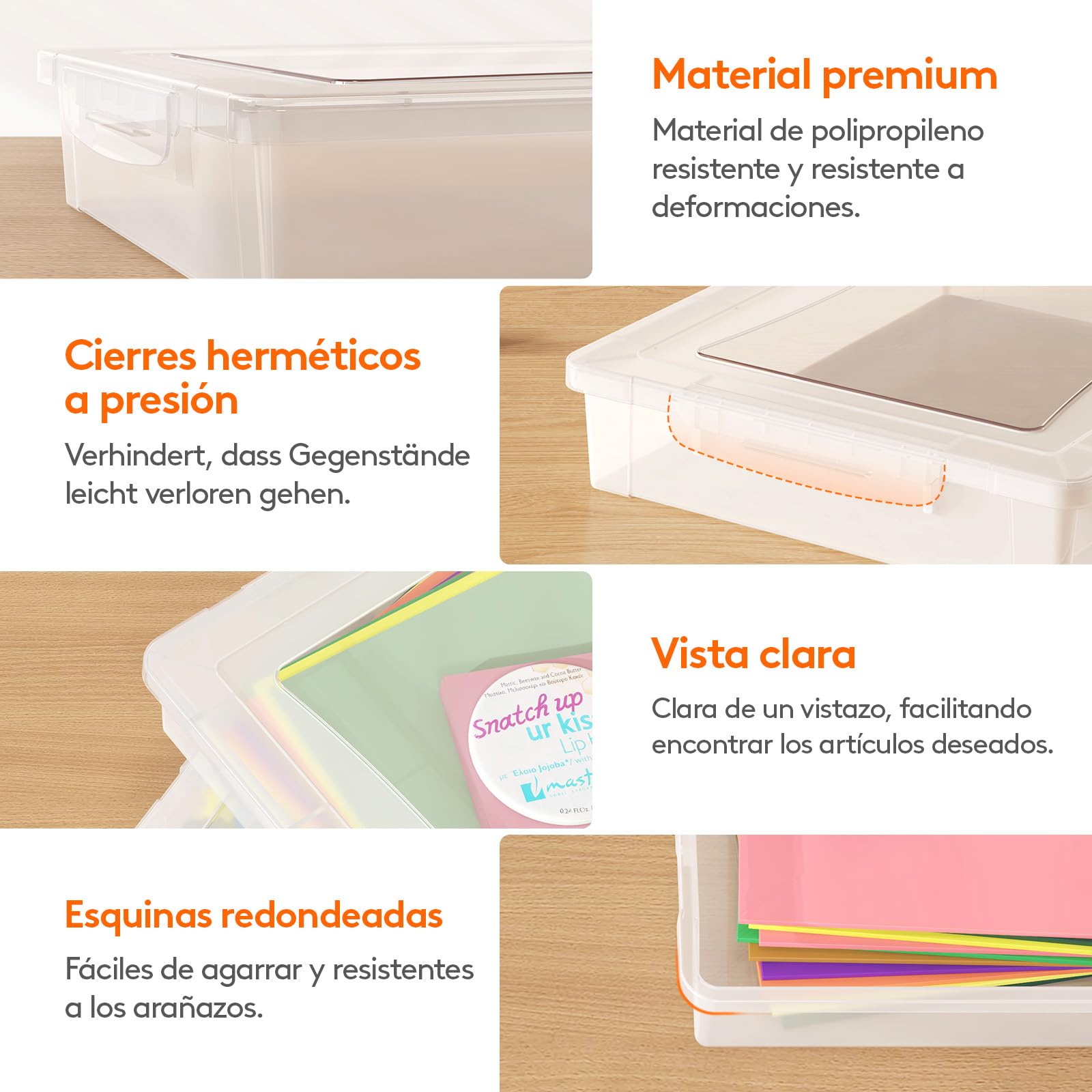 Lifewit 5L Cajas de Plástico Multiusos con Tapa, Almacenamiento de Papel A4, Organización en el Aula, Almacenamiento para Material de Manualidades, Documentos, 32 x 23 cm, Transparente, 4 Piezas