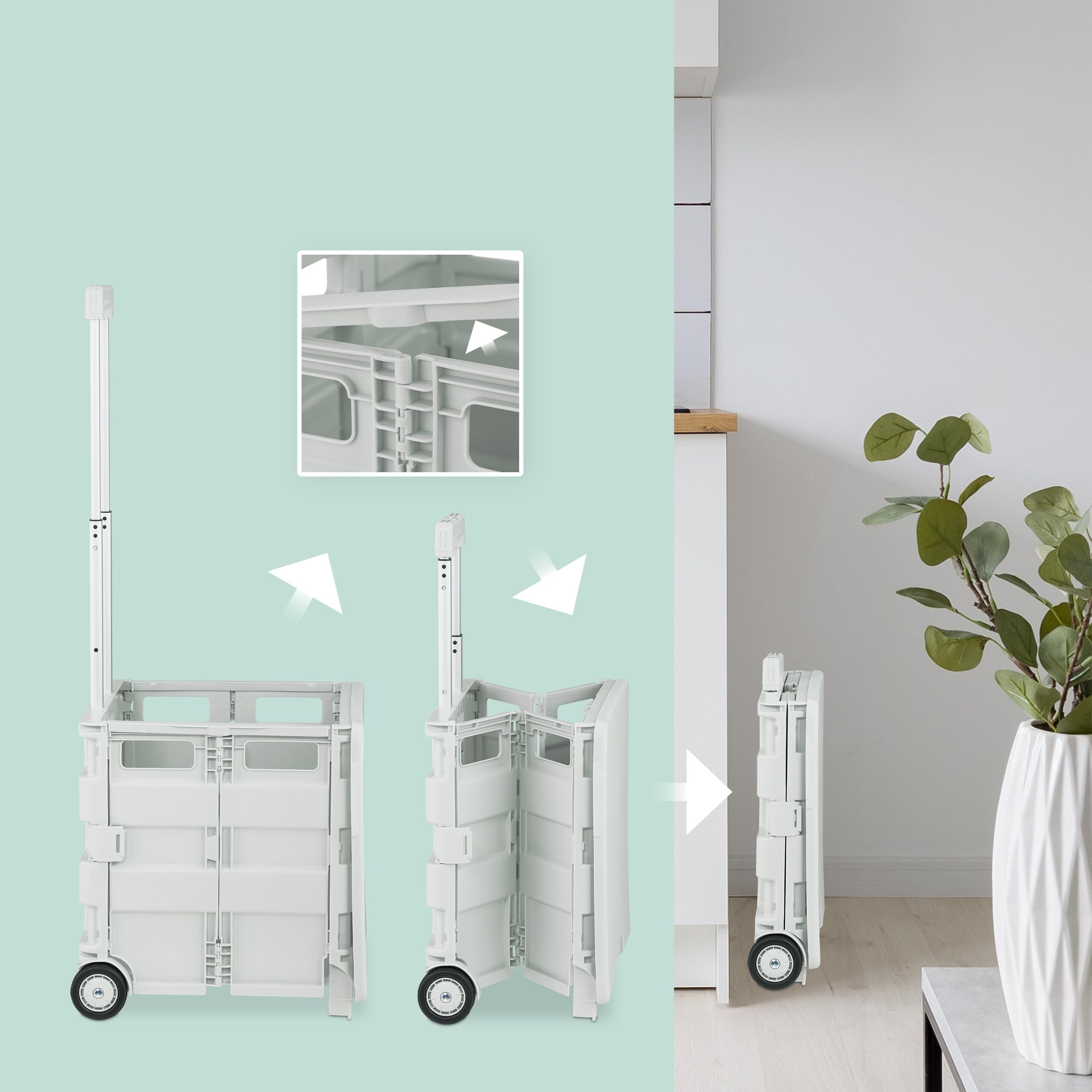 Relaxdays Chariot de Courses Pliable, avec roulettes, Couvercle et poignée télescopique, jusqu'à 35 kg, Blanc