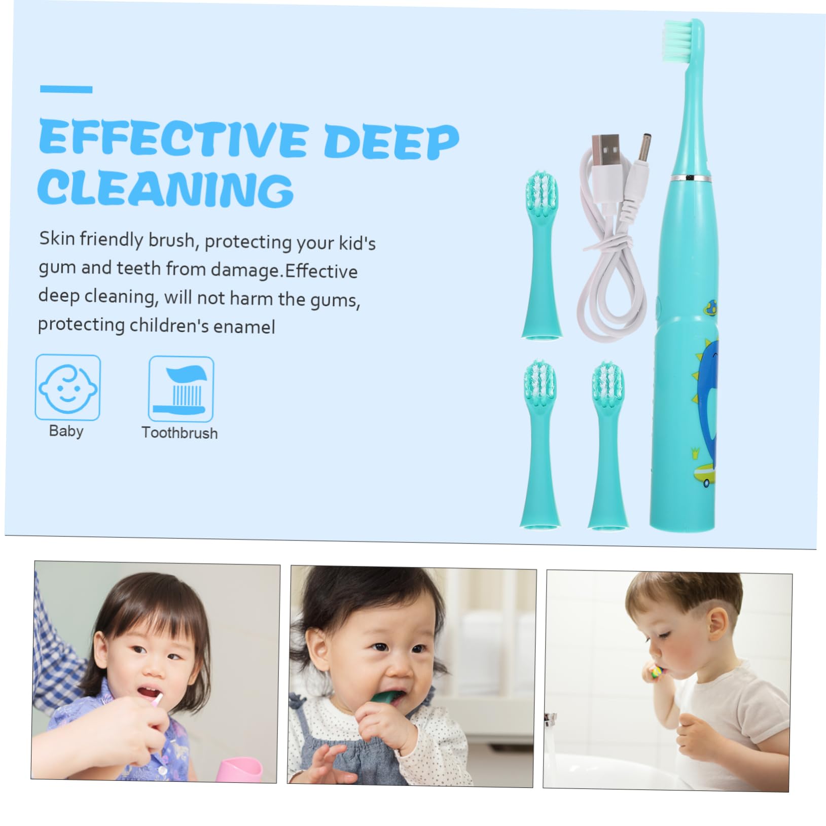 3juegos Cepillo De Dientes Eléctrico Infantil De Cartoon Para Niño Niña Portátil y Recargable Protección De Encías y Dientes Adecuado Para Manos Pequeñas