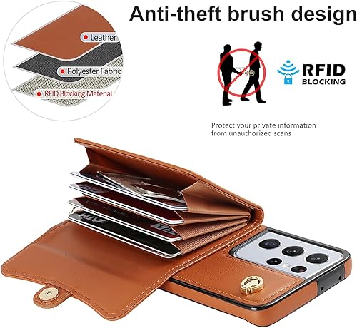 Miniatura 2 de Funda para Samsung Galaxy S21 Ultra de 6.8 pulgadas, bandolera con correa de hombro, funda protectora de moda para Galaxy S21 Ultra (marrón)