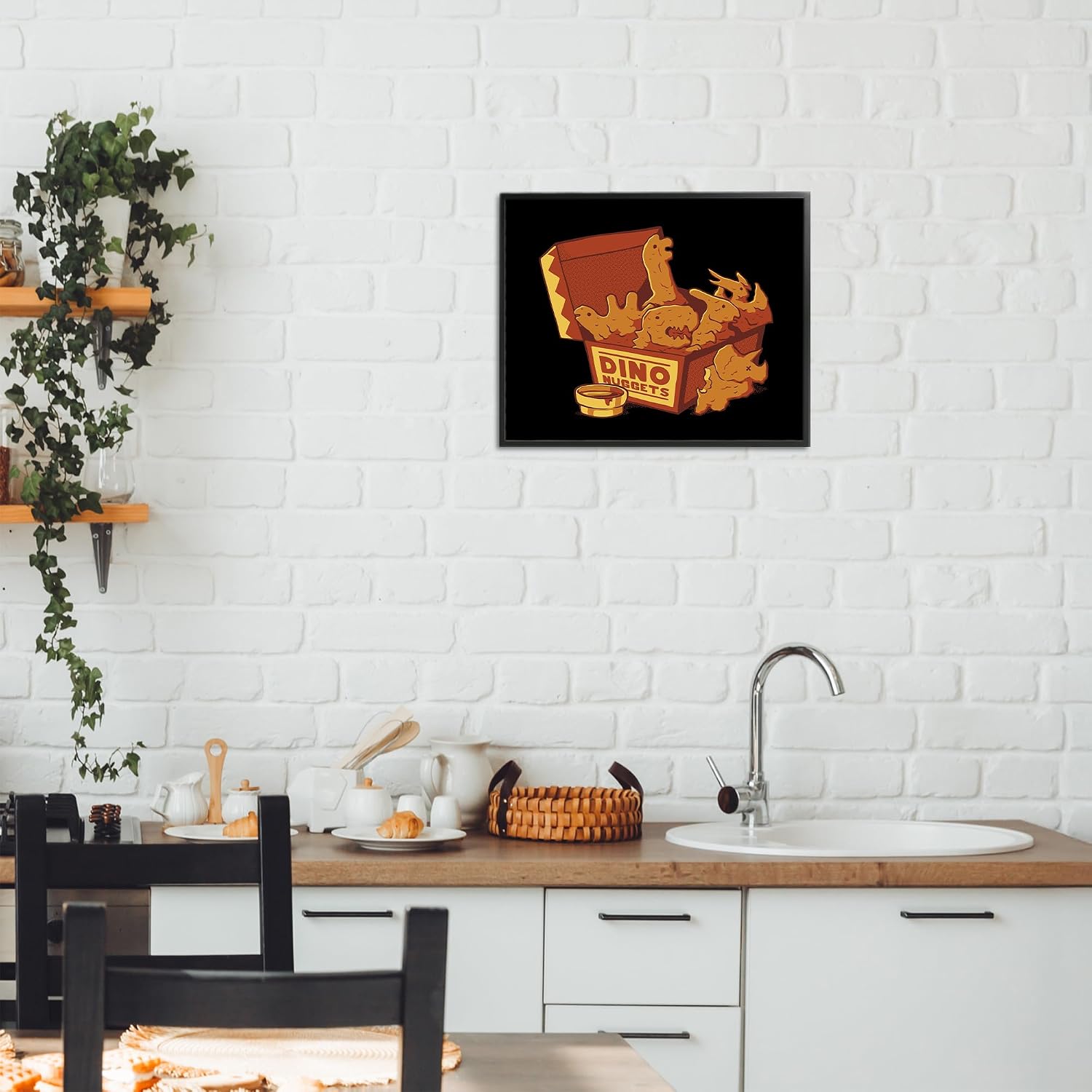 'Dino Nuggets with Sauce'| Framed Giclee Art | Stupell Industries | Black, 14 x 11 Inches, Easy to Hang and Sturdy, Made in USA, by Tobe Fonseca