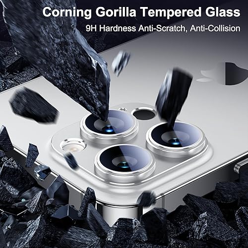 Miniatura 6 de Esanik Paquete de 2 protectores de lente de cámara para iPhone 14 ProiPhone 14 Pro Max, carcasa de aleación de aluminio mate de vidrio templado,