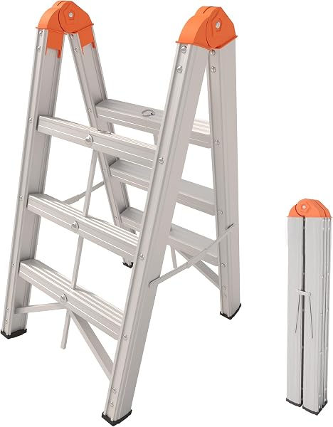 APARECIUM Aluminum Foldable Twin Front Collapsible A Frame Step Ladder - Compact Step Stool with Wide Anti-Slip Pedal, P