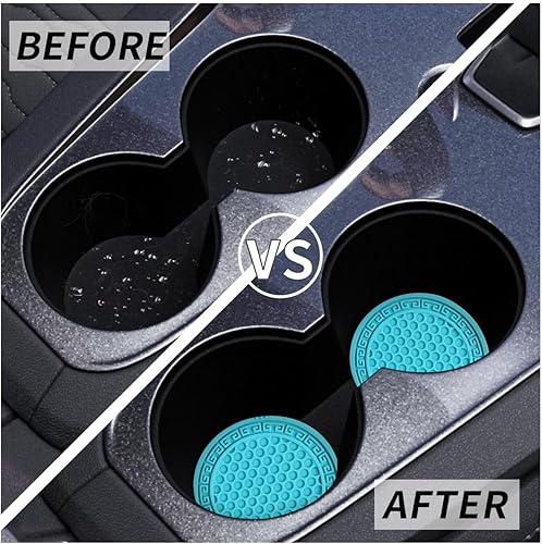 Miniatura 3 de Posavasos para automóvil, 4 portavasos antideslizantes incrustados con diamantes de imitación, accesorios para el interior del automóvil (aguamarina)