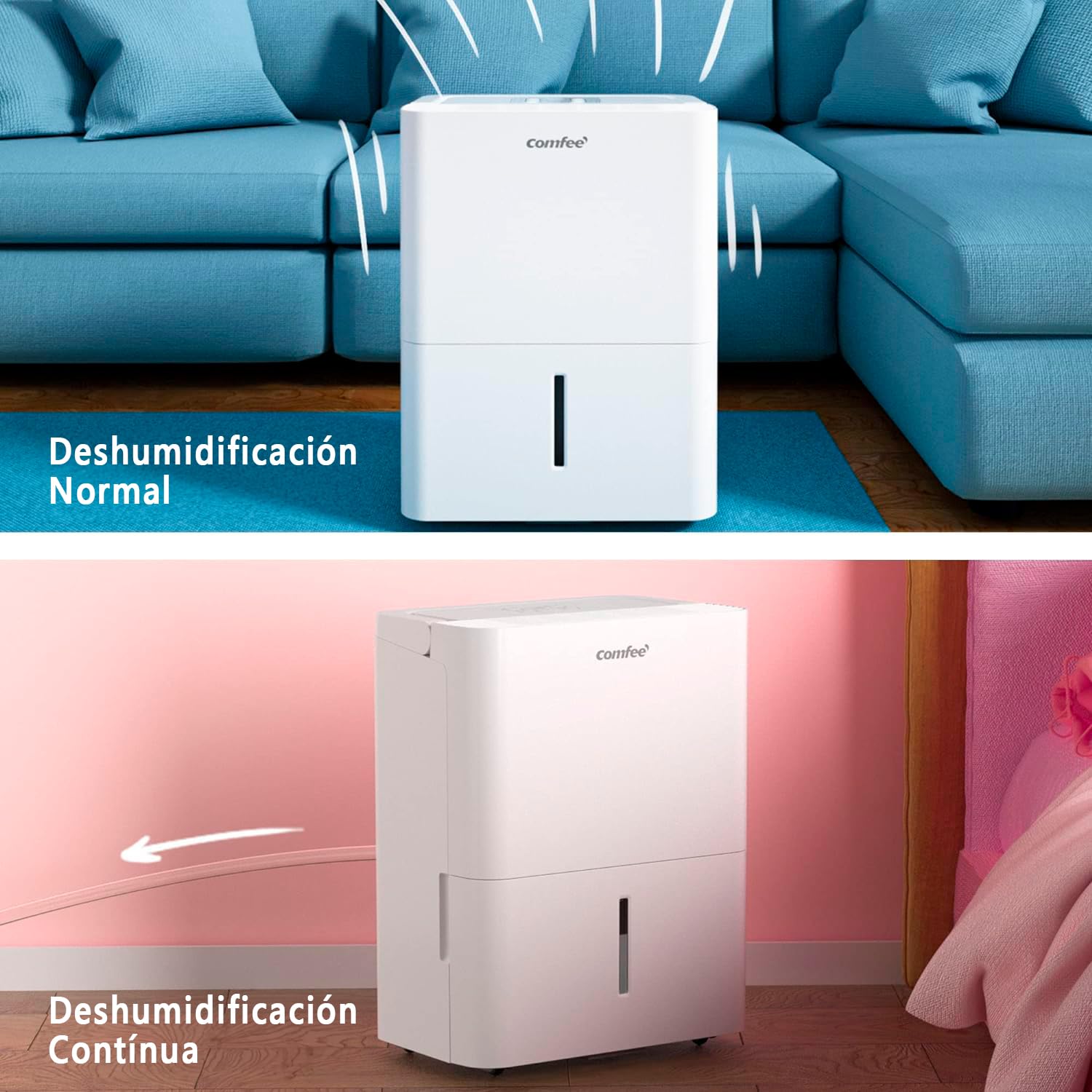 COMFEE’ Deshumidificador 10L para Humedad interior hasta 20 m2 / 50 m3 - Deshumificador Silencioso compacto y de bajo consumo - Deshumificadores de humedad con depósito extraible y reinicio automático