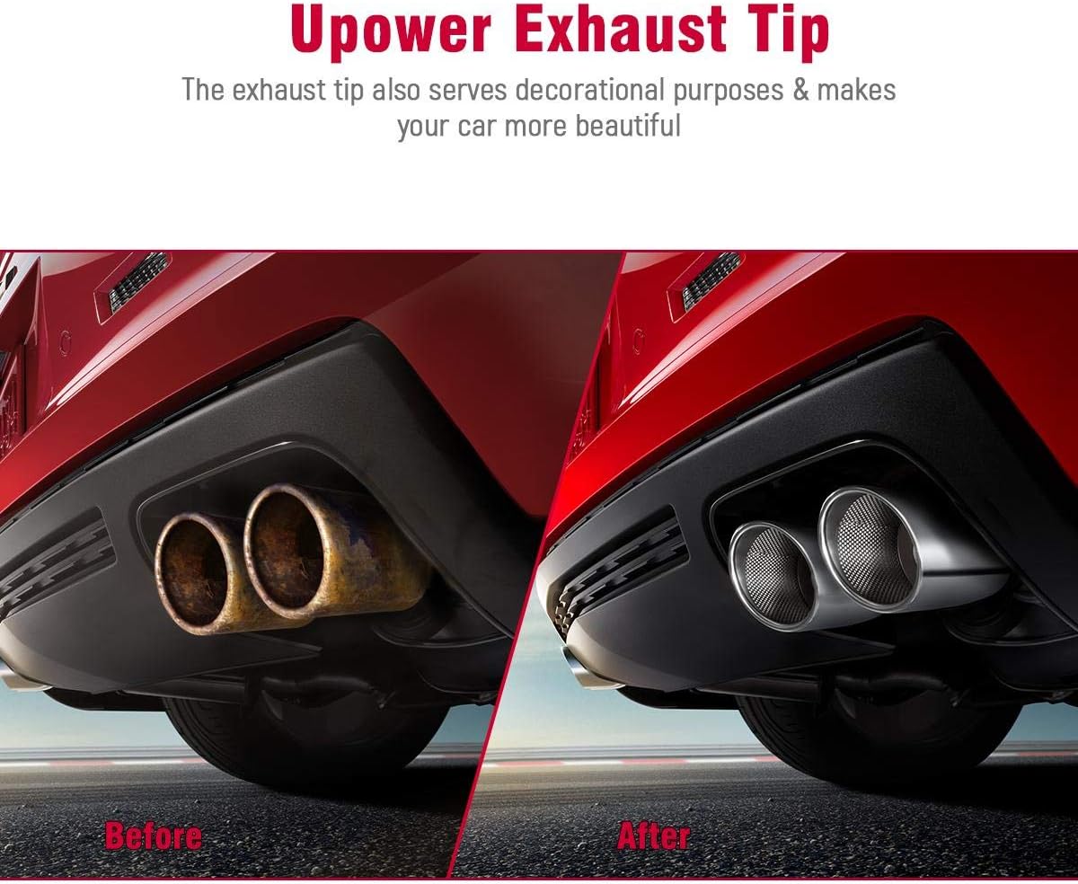 Upower 2.5" to 3.5" Dual Staggered Exhaust Tips 2 1/2 inch Inlet 3 1/2 inch Outlet 9.5" Long 304 Polished Stainless Weld On Double Wall Slant (Pack of 2)