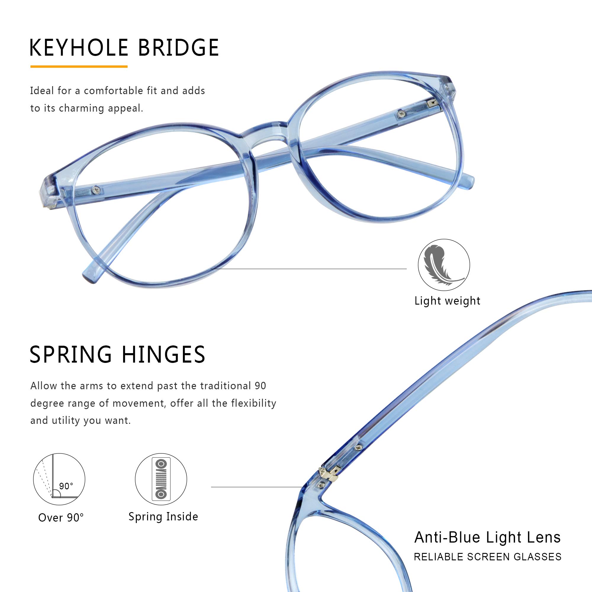 LAMBBAA Vintage Round Progressive Multifocal Presbyopic Glasses, Anti-Blue Light Glasses for Men Women Readers (+0.00/+2.00 Magnification)