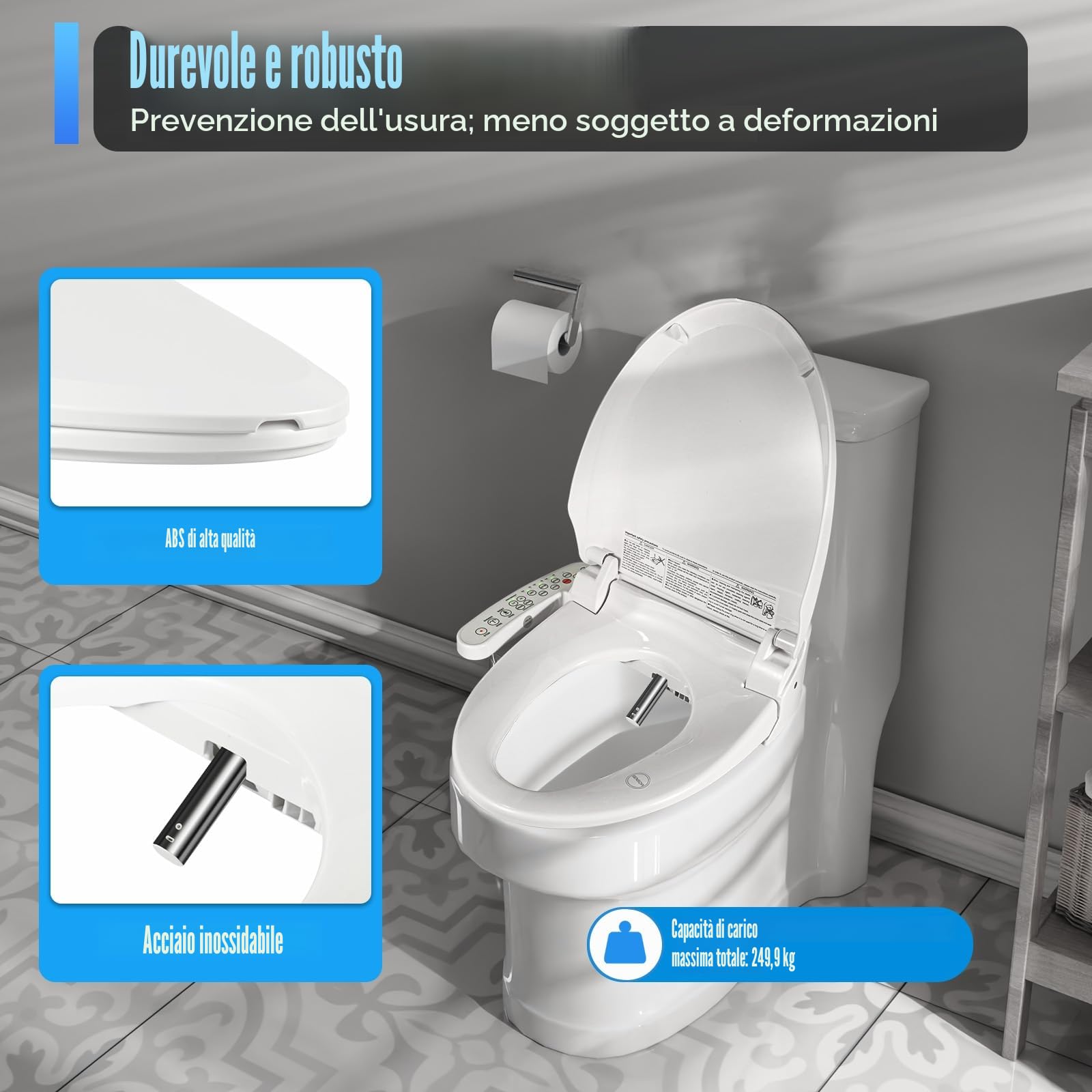 Sedile WC Elettrico Smart WC con Doccia, WC Riscaldato, Pulizia Automatica, Deodorazione Automatica del Getto, Temperatura Regolabile, Massaggio, WC Intelligente