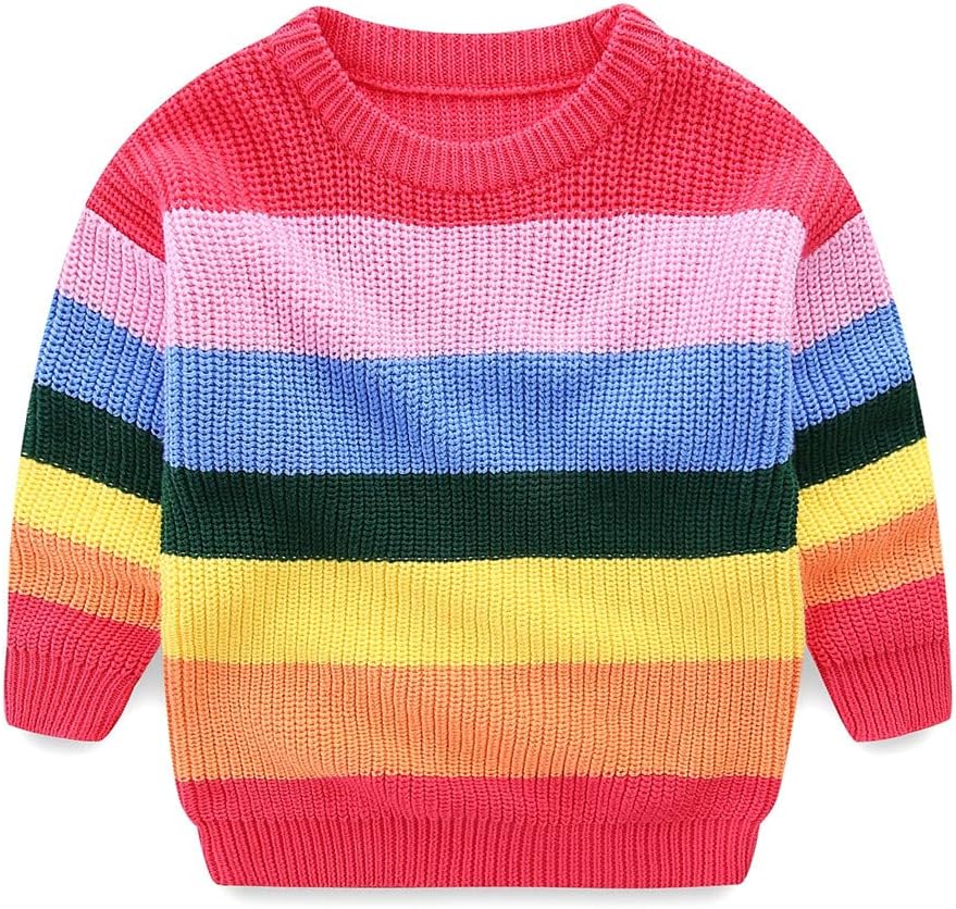Mud Kingdom Cute Little Boys Girls Sweater Colorful Rainbow Stripe Pullover