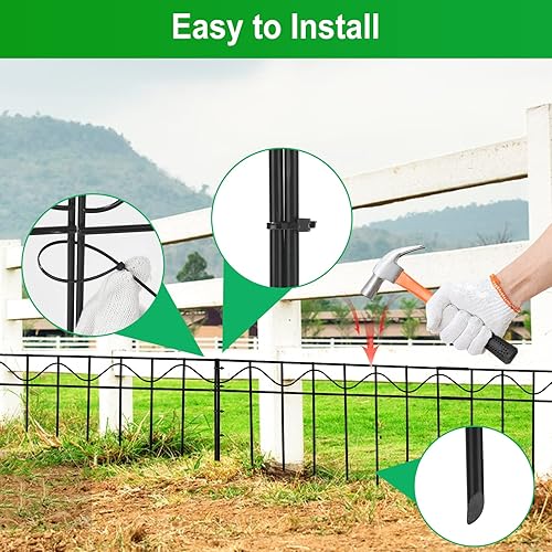 Miniatura 5 de Paquete de 10 vallas decorativas de jardín de 32 x 10 pulgadas, valla de barrera de animales, espacio de picos de 2.3 pulgadas, valla sin