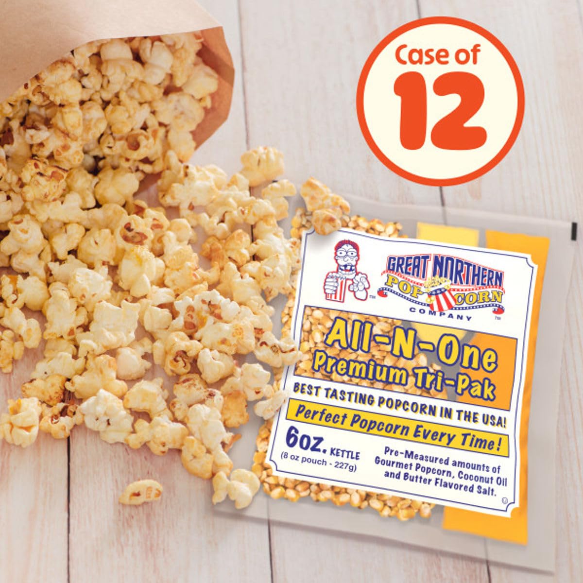 Case of 12 Popcorn Packs - All-In-One Kit with 6-Ounces of Pre-Measured Kernels, Salt, and Oil Packets for Popcorn Machines by Great Northern Popcorn - Image 2