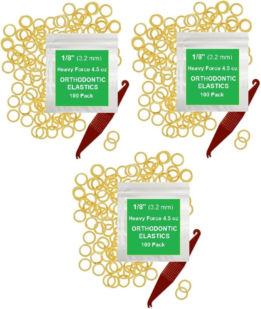 1/8 Inch Orthodontic Elastic Rubber Bands - 100 Pack, Natural, Medium Force 3.5 oz - Dental Rubber Bands, Teeth Rubber Bands Gap Fixer, Dreadlock Rubber Bands, 1 Elastic Placer for Braces Included : Health & Household