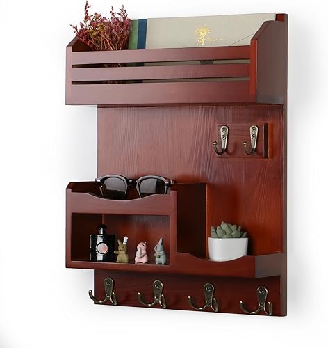 Soporte para llaves de pared, organizador de correo montado en la pared con 6 ganchos de metal para llaves, estantes para decoración de entrada del