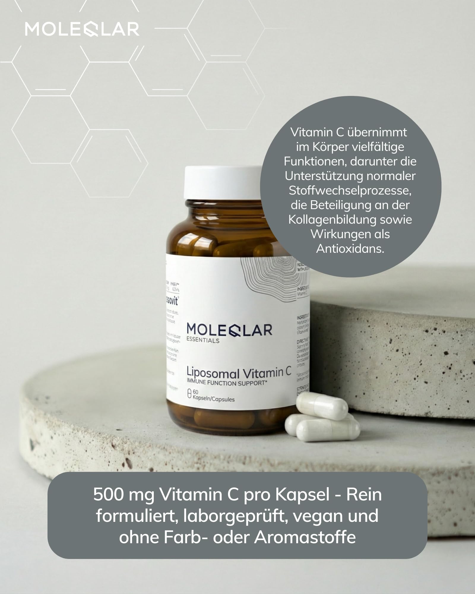 MoleQlar Vitamin C Kapseln liposomal - 500 mg Vitamin C pro Kapsel - 60 Stück als 2-Monatsvorrat - Liposovit Markenrohstoff (Packung mit 2)