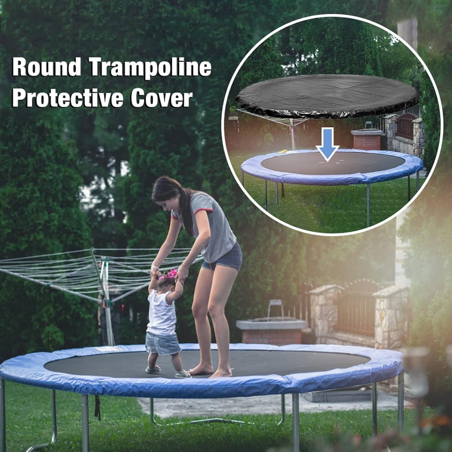 Osłona na trampolinę, wodoodporna, odporna na deszcz, odporna na promieniowanie UV, pyłoszczelna, odporna na zużycie, zewnętrzna osłona na trampolinę,(12FT)