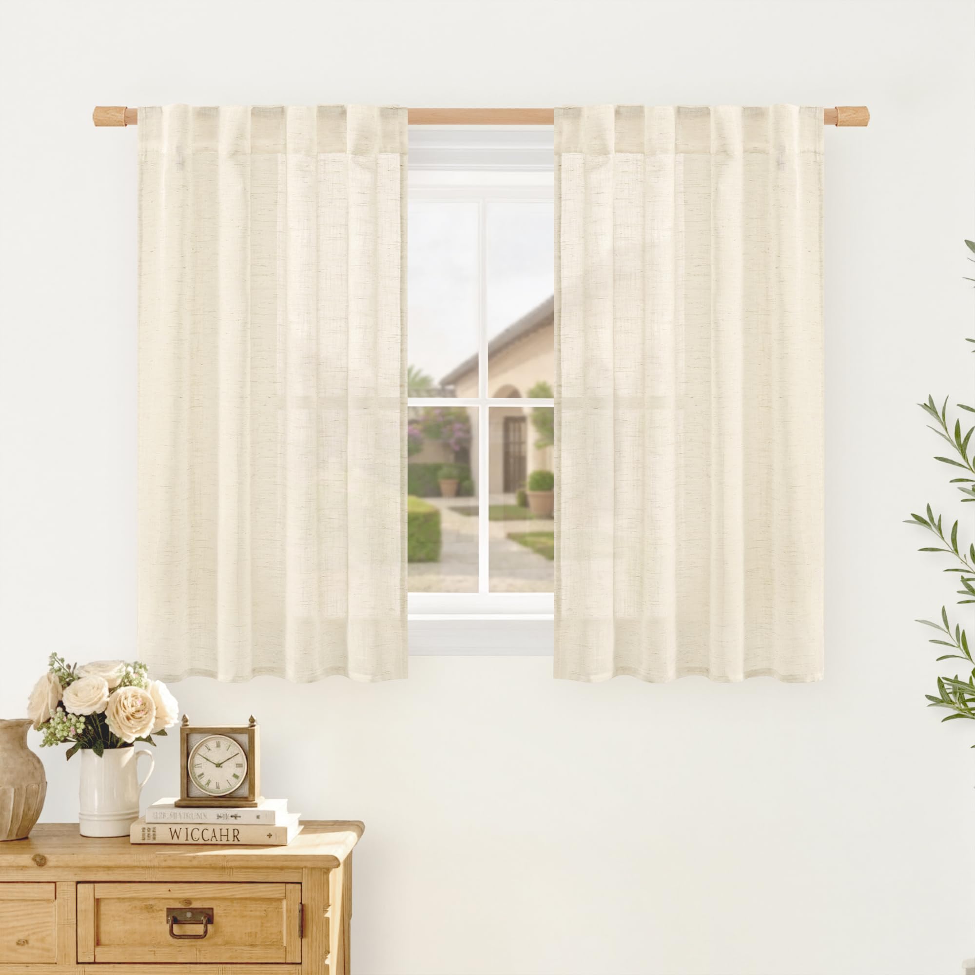 LAMIT Natural Linen Semi Sheer Curtains 84 Inches Long 2 Panels, Living Room Linen Textured Light Filtering Drapes Back Tab and Rod Pocket Neutral Window Panels for Bedroom/Sliding Door, 52 x 84 Inch — view 57