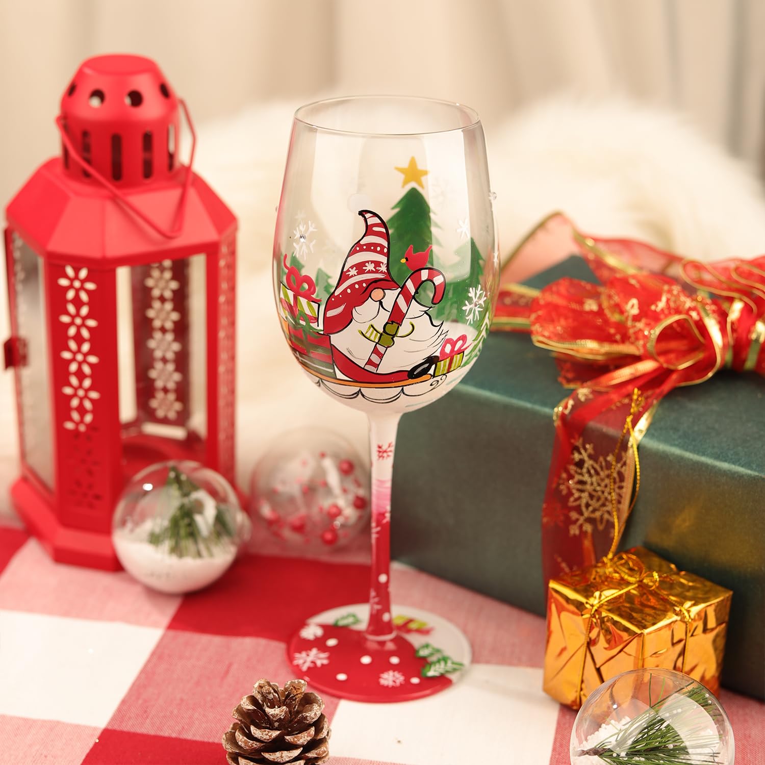 Verre De Noël NymphFable Verre à Vin Peint à La Main Père Noël Élan Neige - Cadeau De Noël Pour Ami Famille - 42cl (Lot De 1 Citrouille En Verre