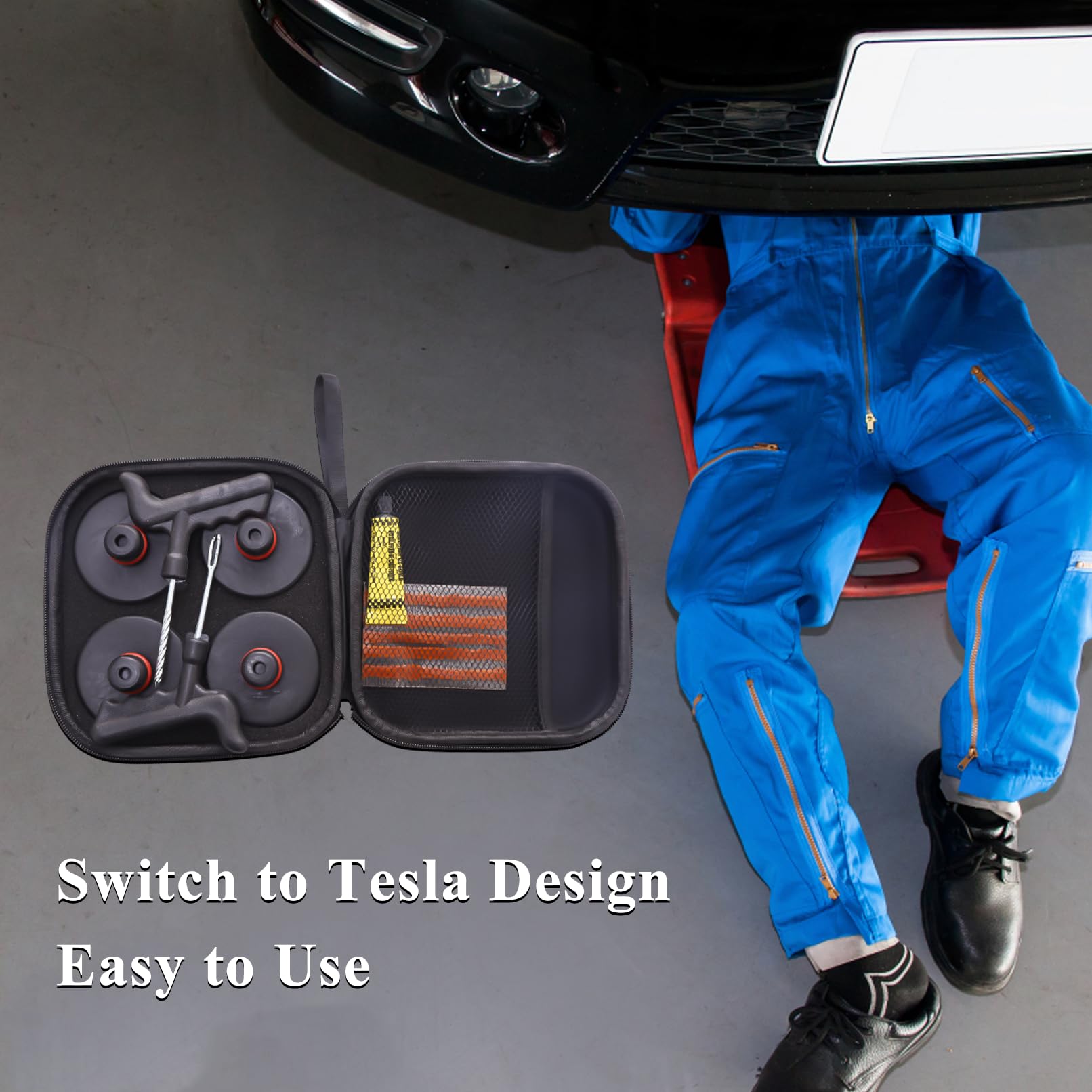 Tesla Model 3/S/X/Y Jack Pad Valet de Arandelas, Almohadilla de elevación de goma con maletín de almacenamiento con 4 arandelas, accesorios para vehículos Tesla (juego de 9)