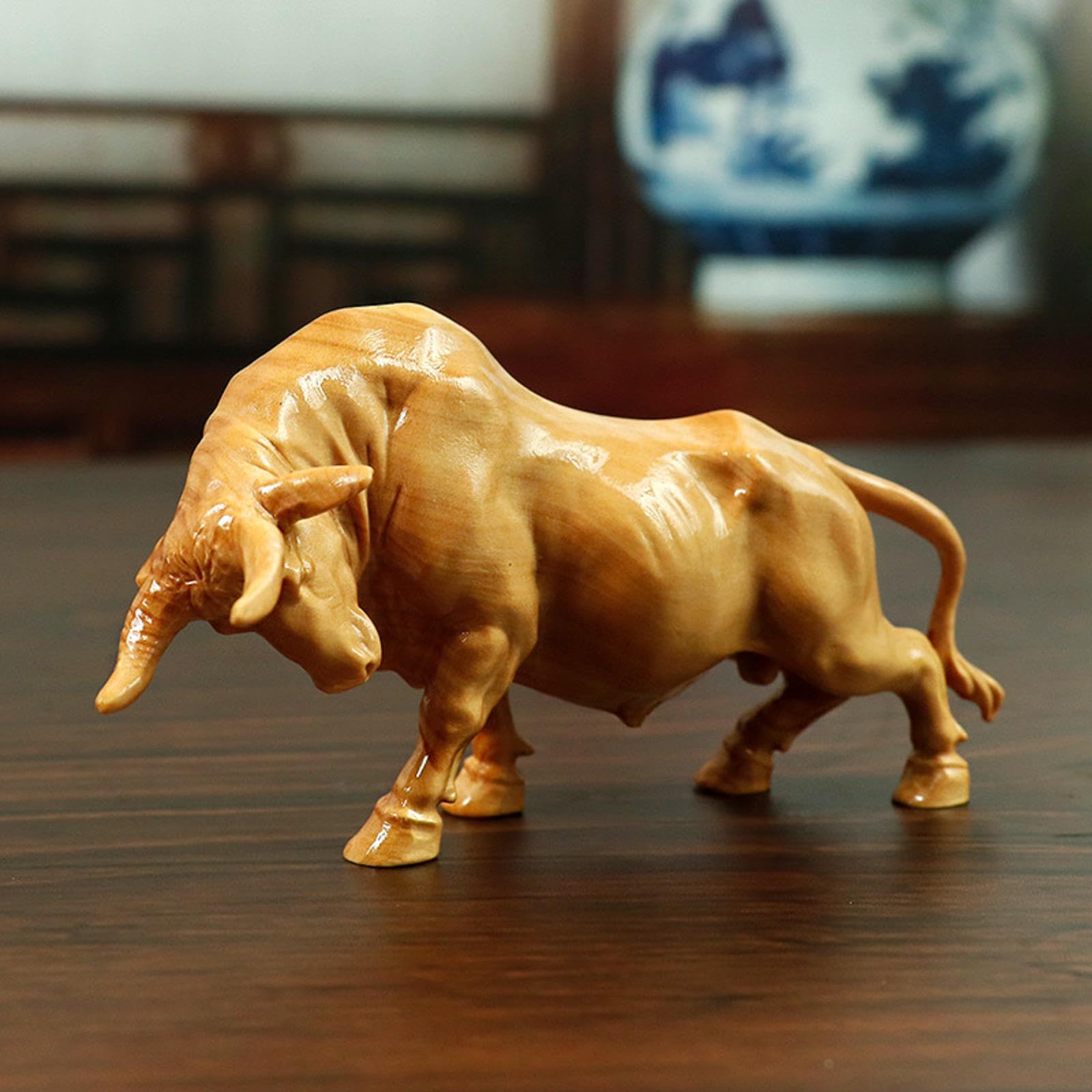Amazon.com: Wooden Statue Bull Hand Carved Wood Decoration Boxwood