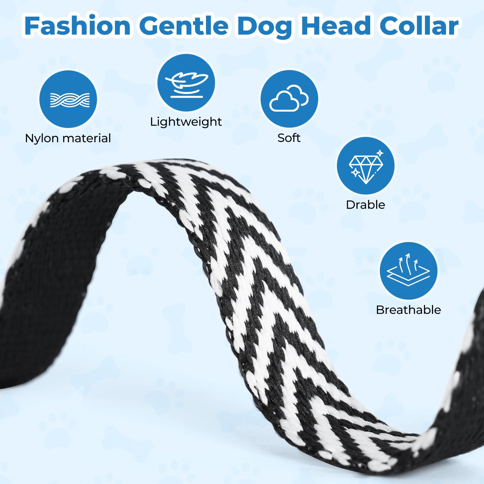Collare per testa con design a motivo di lettere, Collare per testa per cani in nylon morbido, Fit confortevole per cani piccoli, medi e grandi, Aggiustabile, Contro il Tiraggio(M, Vstile Nero)
