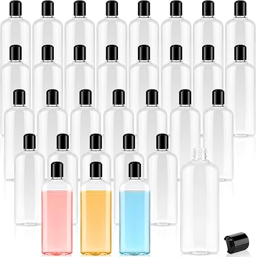 Domensi 24 recipientes de plástico de 10 onzas con tapa de disco, botellas de viaje transparentes, reutilizables, vacíos, para artículos de tocador,