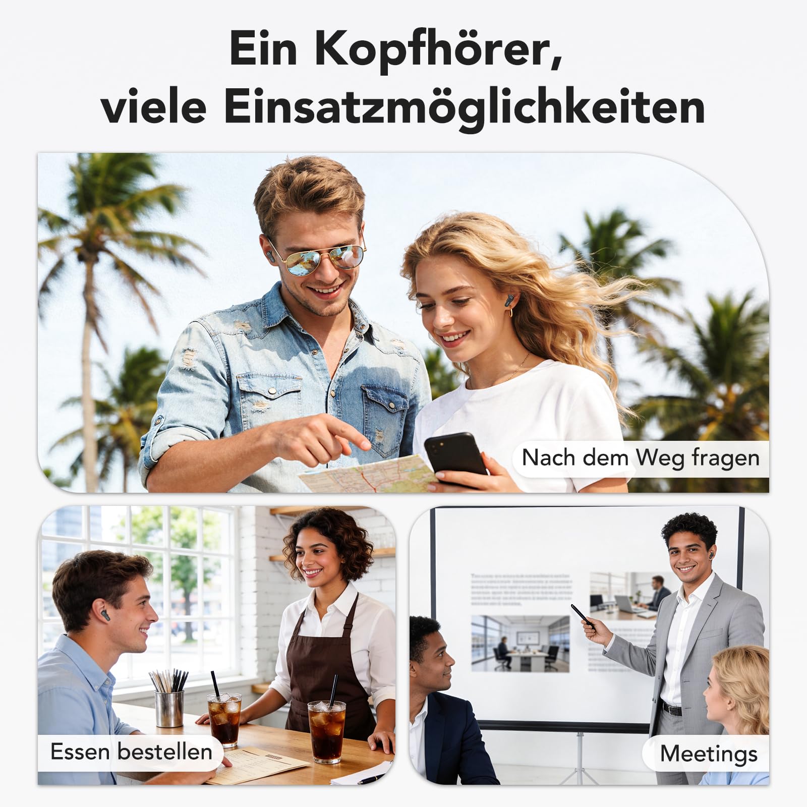 KI Übersetzer Kopfhörer mit Touchscreen, 4-in-1 Echtzeitübersetzung, 165 Sprachen & 9 Modi, Bluetooth 6.0, 48h Akku