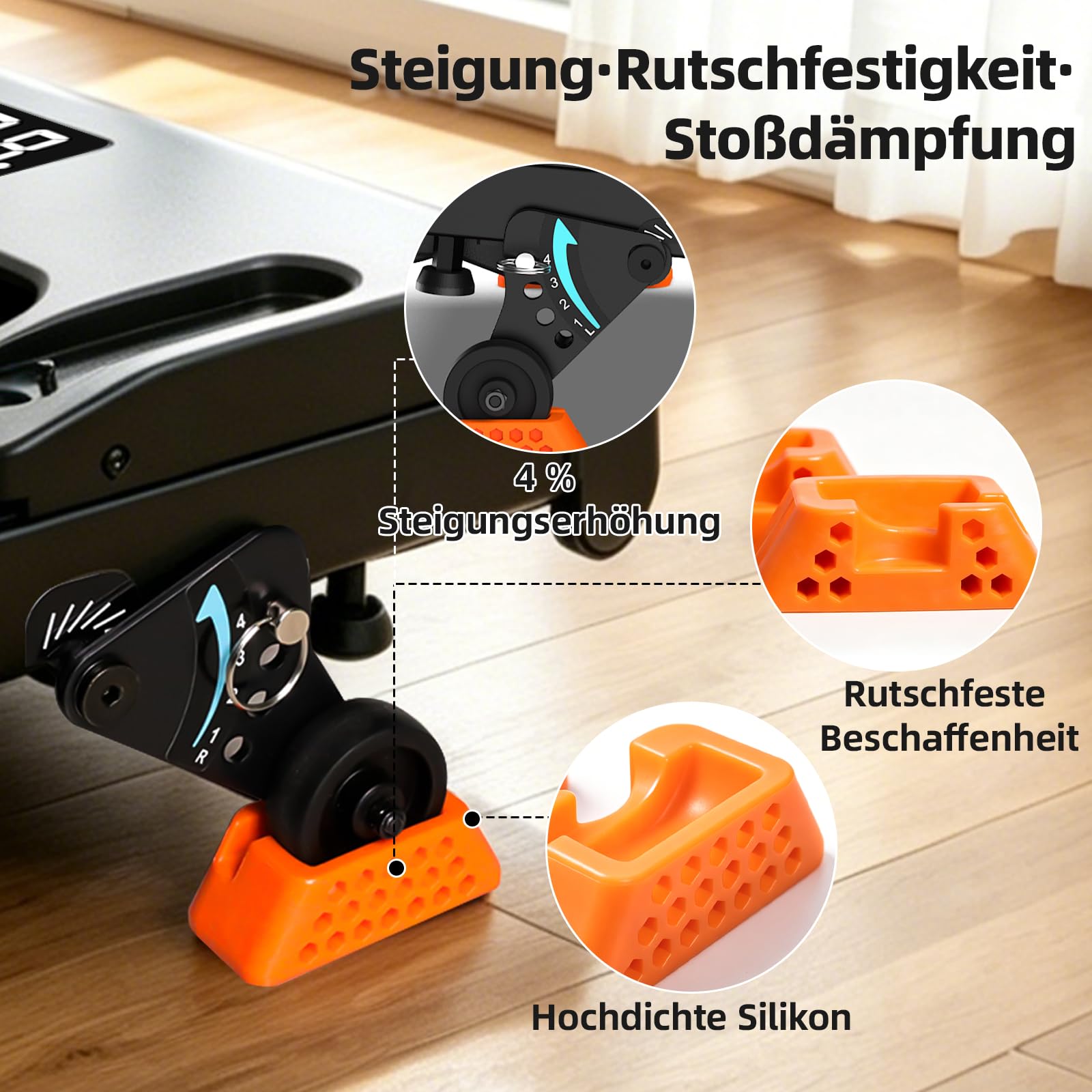 Lichico Laufbanderhöhung, orangefarbenes Gummi-Stützpolster, 93 mm x 65 mm x 30 mm, Höhenverstellungsblock mit Belüftungslöchern